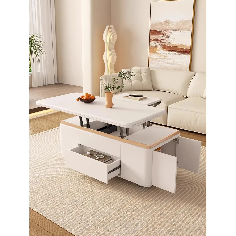 Multi-functional tea table with lifting coffee table Household small-sized lifting folding dining table Living room is luxurious