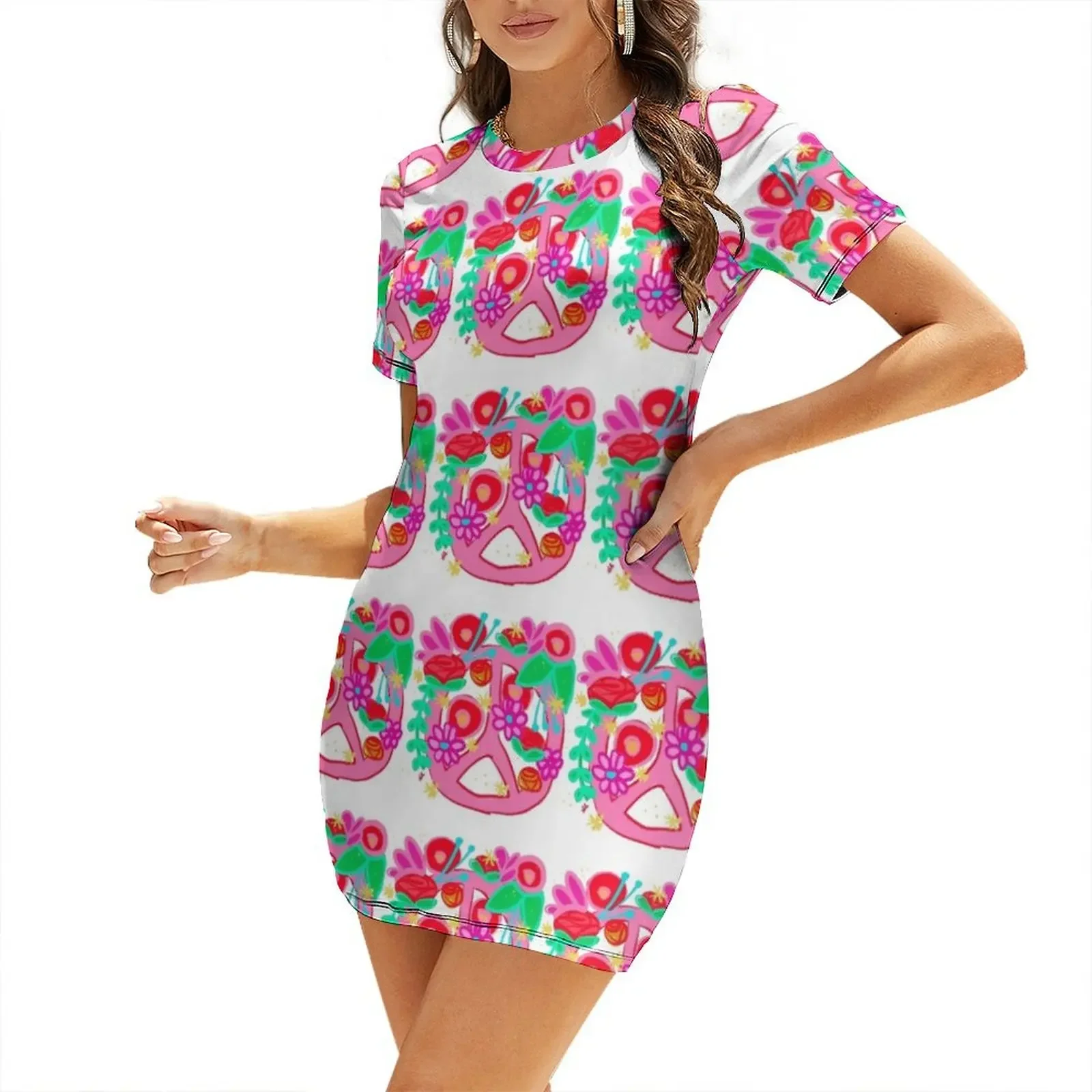 

Peace Short-Sleeved Dress elegant dresses plus sizes sexy dress for women beach outfits for women