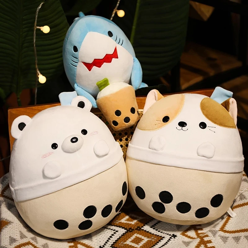 

1pc Squish Pillow Plush Toy Animal Cute Shark Milk Tea Cat Bear Soft Cute Buddy Stuffed Cushion Valentine'S Gift For Kids Girls