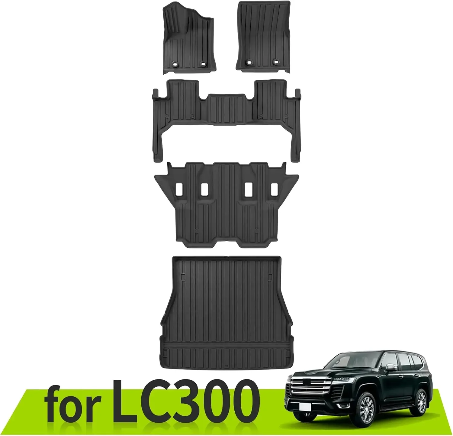 الحصير وبطانة البضائع مناسبة لتويوتا لاند كروزر J300 7 مقاعد LC300 2021-2023 بطانات الأرضية ملحقات حصيرة البضائع TPE جميع الأحوال الجوية