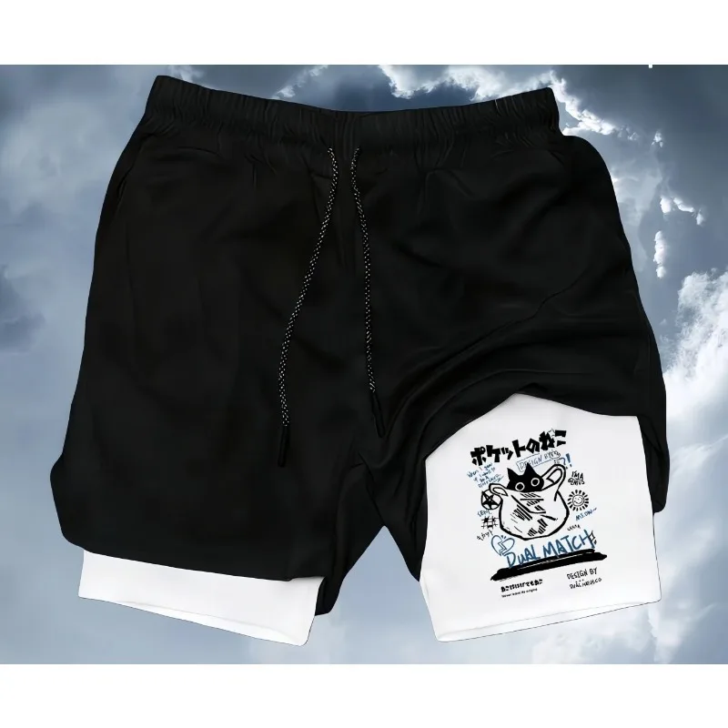 Summer Double-layer Fitness Shorts Men's Fitness Gym Training Multi-functional 2-in-1 Sports Training Jogging Multi-functional