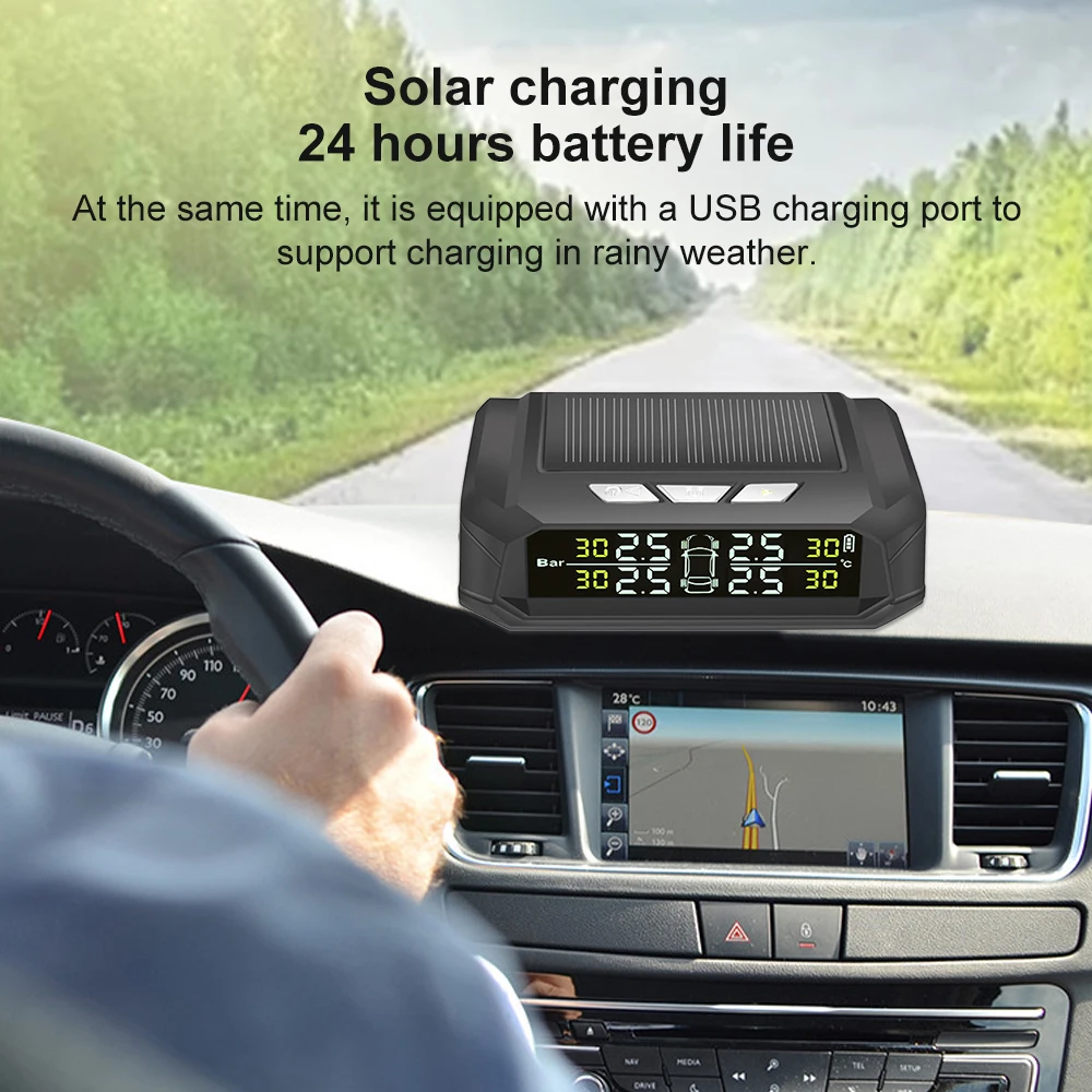 Solar TPMS Sensor Car Tire Pressure Monitoring System Tyre Pressure External Internal Sensors for 4 Wheel TMPS