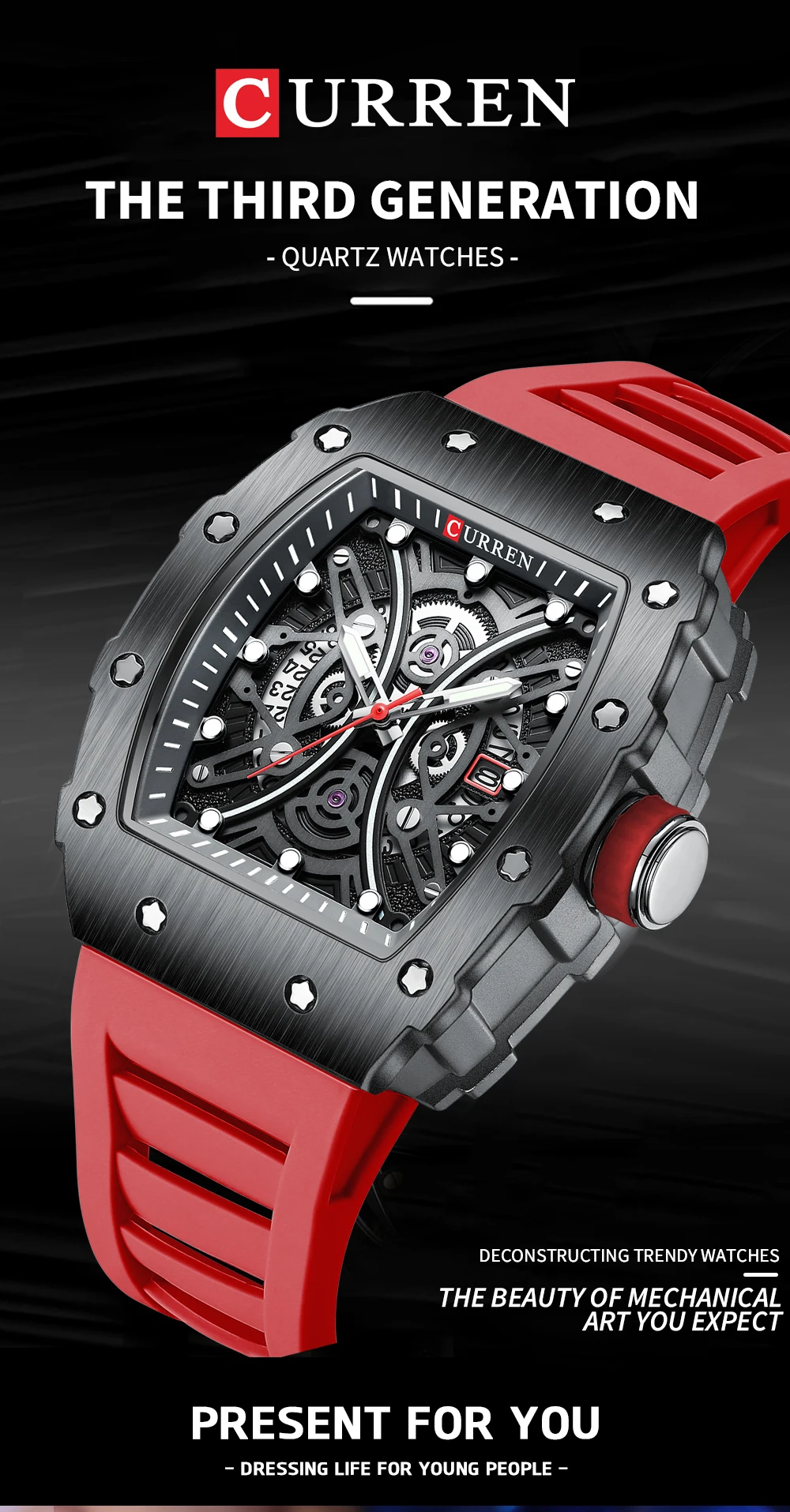 Orologio Uomo Rettangolare Quarzo Con Calendario E Lancette Luminose - Cinturino Acciaio