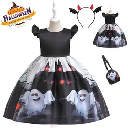 2024 Halloween Costume for Kid Witch Cospaly Clothes Ghost Dark Black Dress 4-10Y Girl Princess Costumes Children Carnival Party