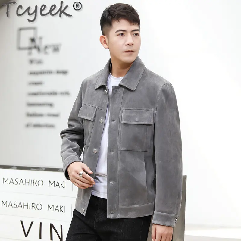 Tcyeek Korean Genuine Leather Sheepskin Coat Fashion Thin Leather Jackets Man Clothing Fall Short Motocycle Jacket Men Jaquetas