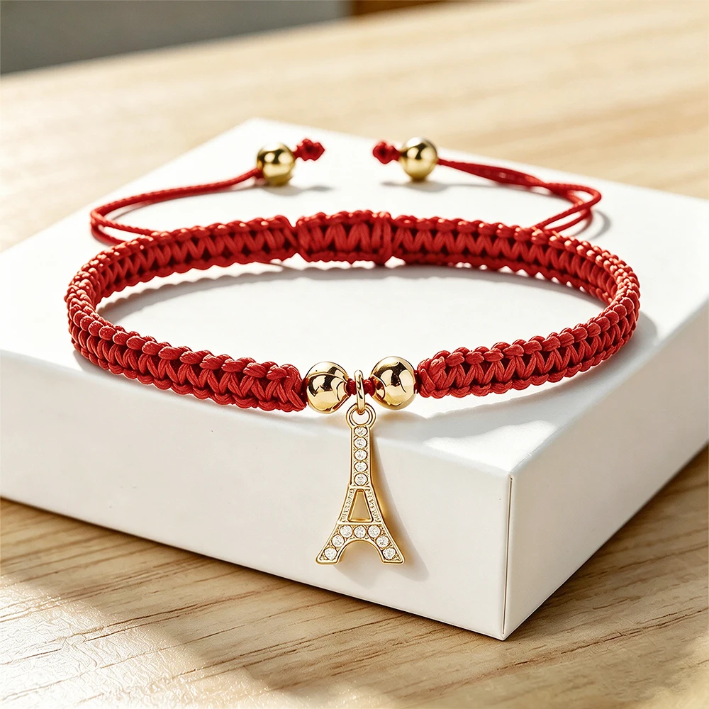 Romantic Paris Eiffel Tower Charm Bracelets For Women Men Hand-woven Lucky Red Thread Bracelets Party Jewelry Friendship Gifts