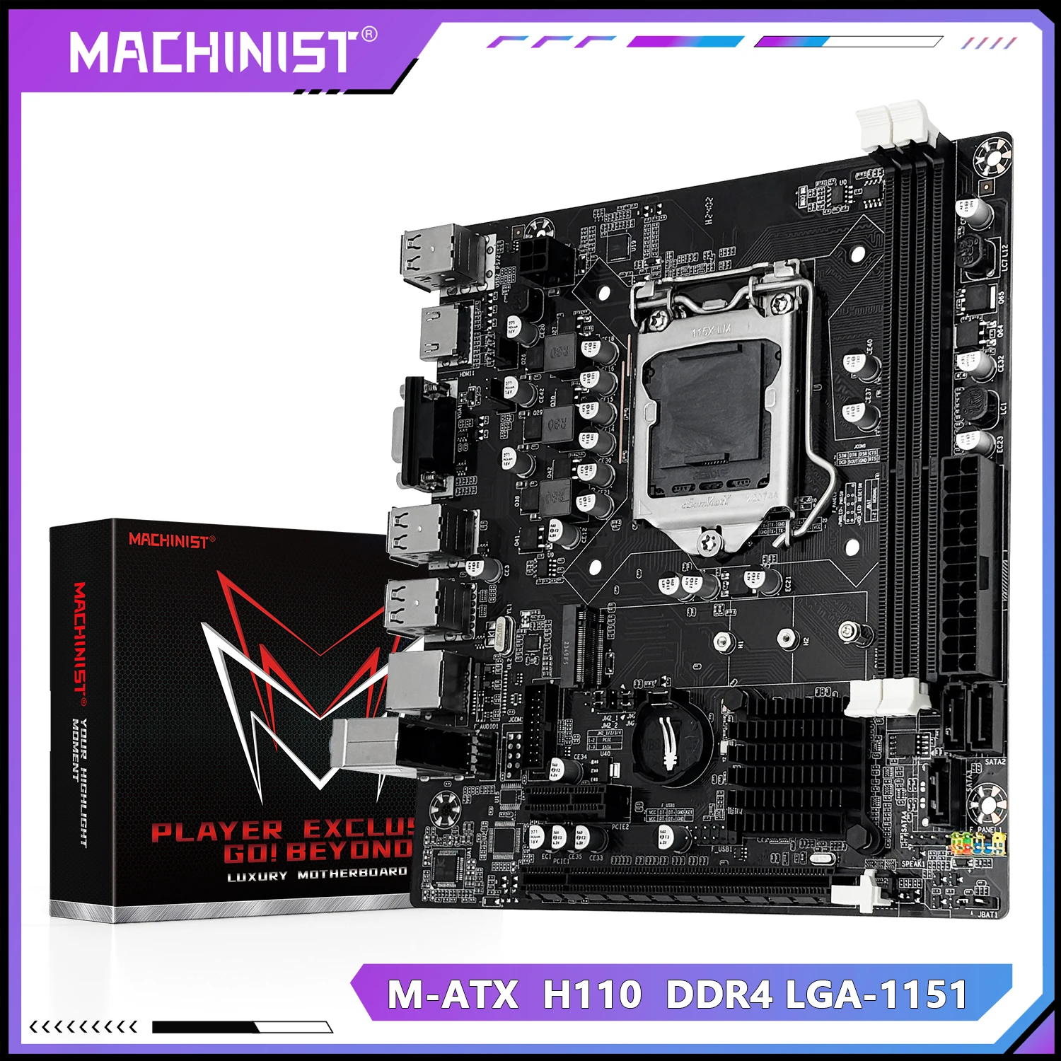 MACHINIST H110 LGA 1151 Motherboard unterstützt Intel Core CPU DDR4 RAM und NVME M.2 SDD VGA HDMI