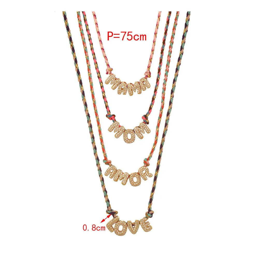 Nuevo Collar con Colgante de Letra Inicial de Diseño Colorido para Mamá, Collar de Moda con Letra de Zirconia MOM LOVE, 