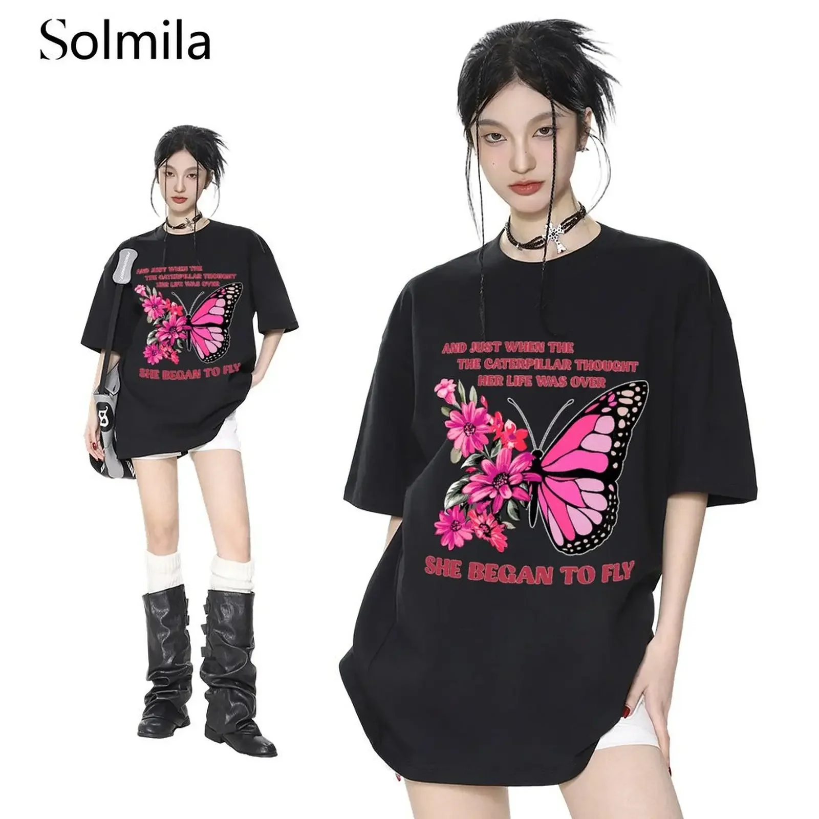 

Great For Everyday Use Yellow Butterfly Print T Shirt Comfortable Casual Shirt Korean Screen Pattern New Condition