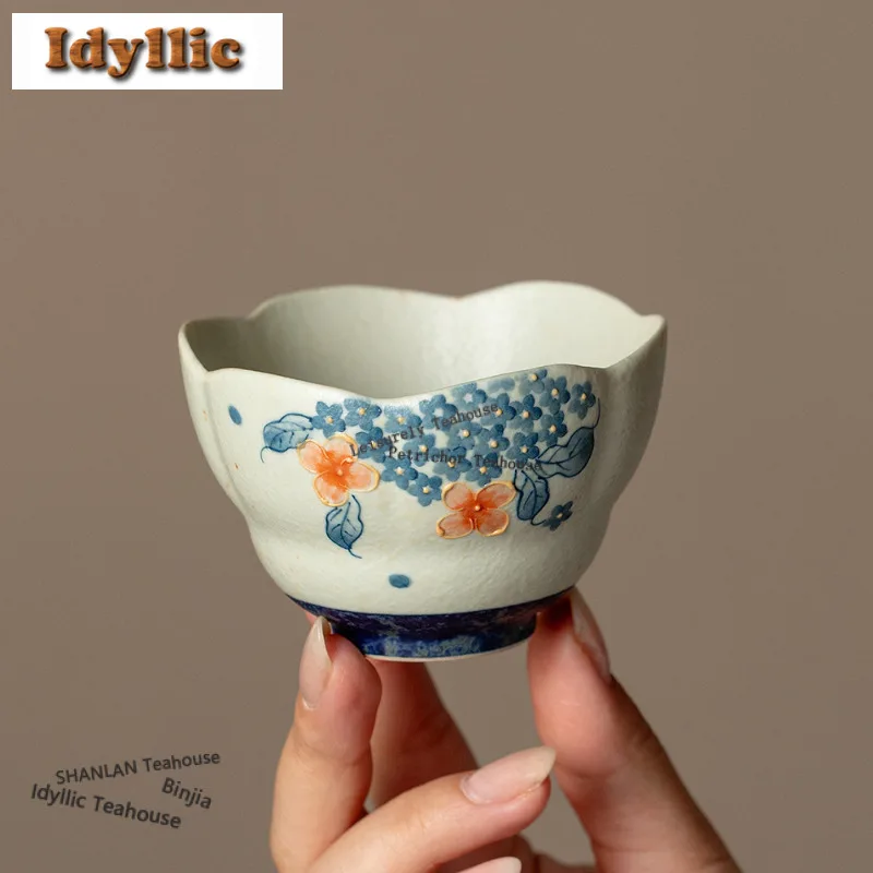 120ml Red Spot Flower Withered Lotus Teacup Retro Tea Bowl Jug Tea-tasting Fragrance Cup Jianzhan Master Cups For Tea Supplies