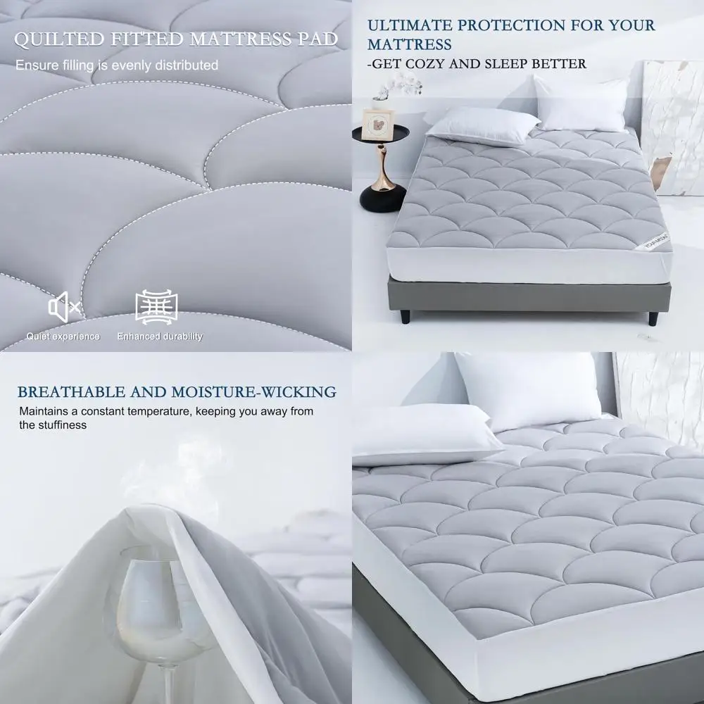 

Gray 480GSM Breathable Queen Mattress Pad with Quilted Noiseless Cover for Deep Pockets up to 16 Inches