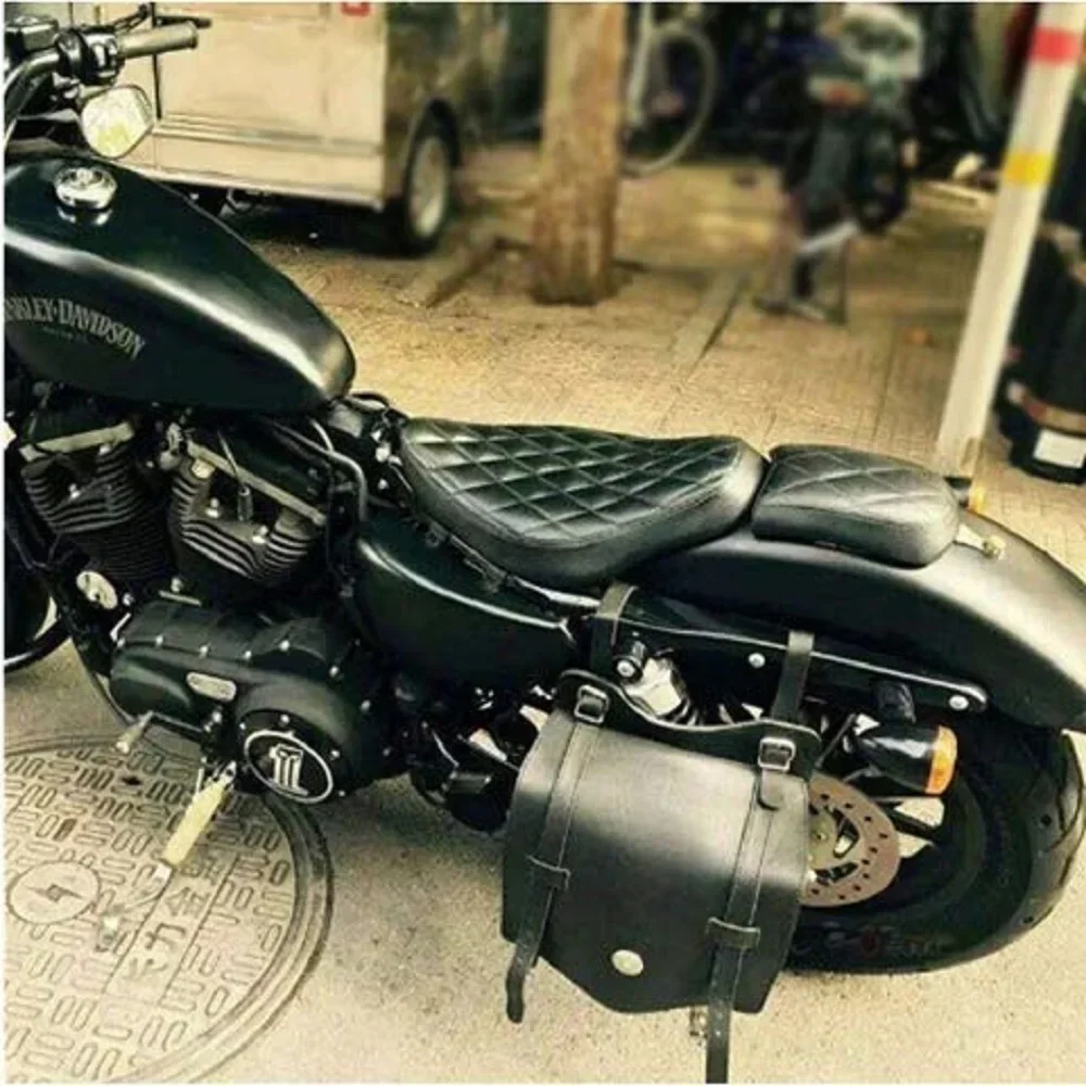 Motorcycle Black Diamond Two-Up Front Driver Rider Seat Rear Passenger Cushion Pillion Pad For Harley Sportster Iron XL 883 1200
