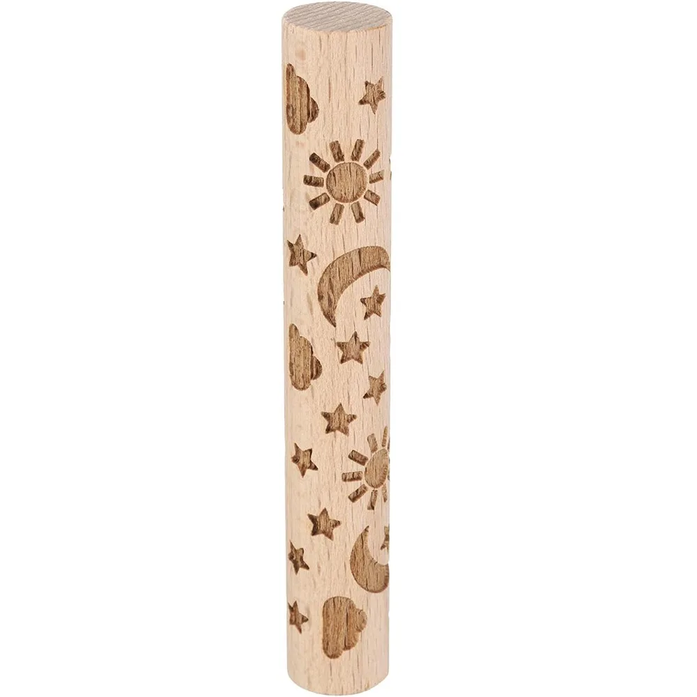 Creative Wooden Pressure Roller Portable Household Pottery Art Clay Roller Durable Exquisite Pattern Embossed Rolling Pin