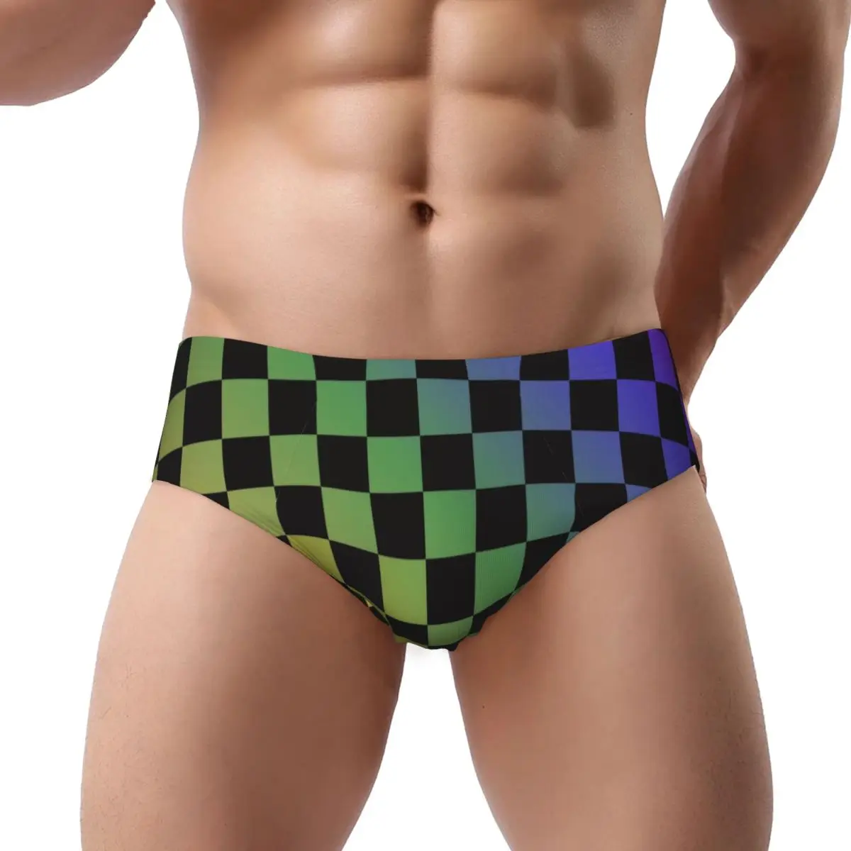 Custom Rainbow Checkers Checkered Men's Briefs Panties Mens Breathable Underwear Underpants