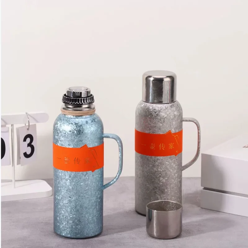 1L Pure Titanium Vacuum Flasks/Thermos CUP,Double Layer,Mechanical Temperature Display Inner Lid,Business Portable Water Bottles