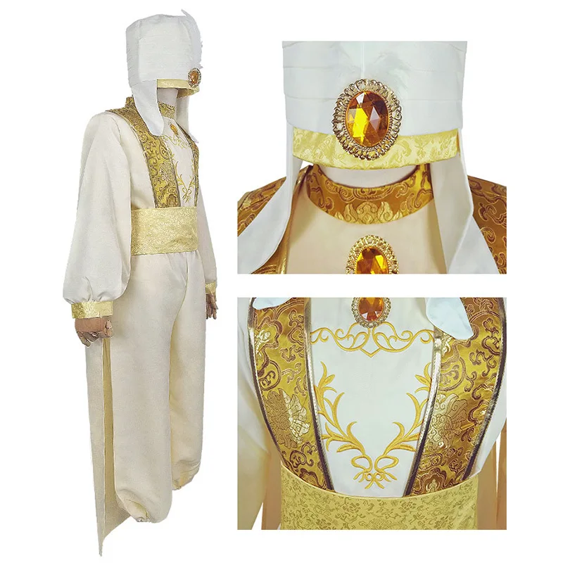 Movie Fairy Tale Aladdin Cosplay Costume White Robe Myth Outfits Man Halloween Cosplay Aladdin Customized Clothes