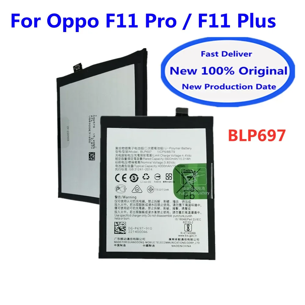 

High Capacity 4000mAh Original Battery BLP697 For OPPO F11 Pro /F11 Plus F11Plus CPH1969 Phone Batteries