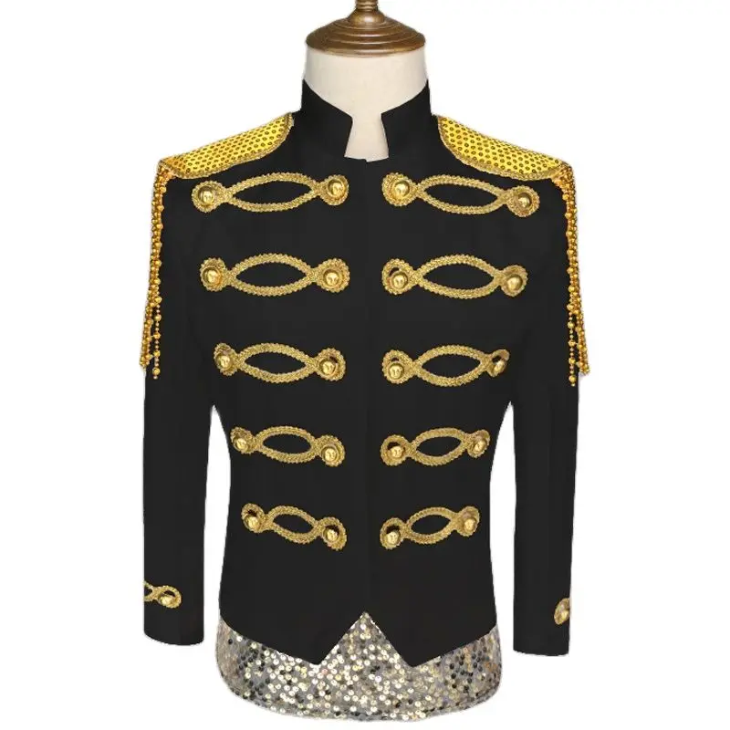 Stylish Military Blazer Men Slim Fit England Stage Costumes for Singers Mens Blazer Jacket Steampunk Victoria Cosplay Costume