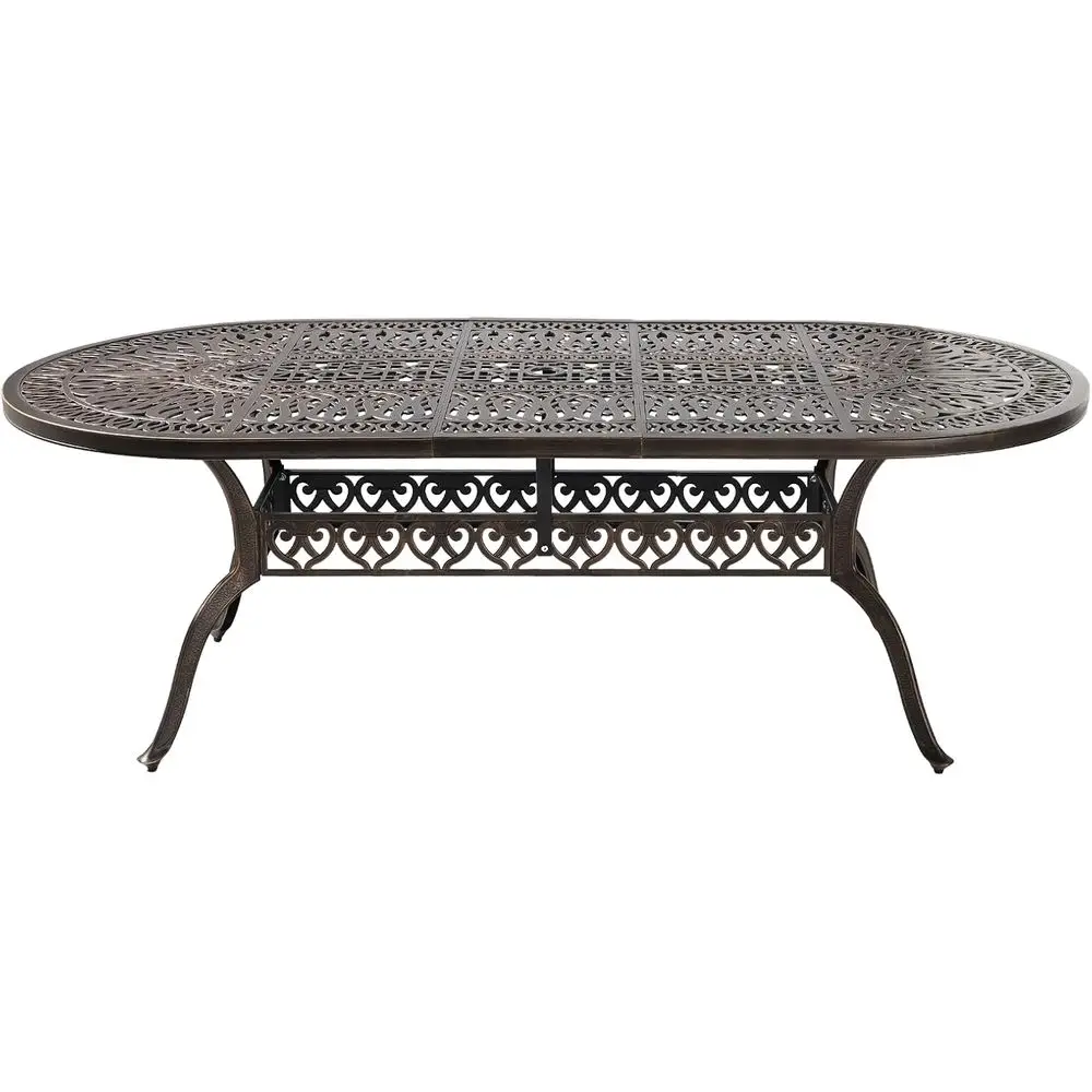 

Oval Outdoor Metal Patio Dining Table for 8-10 with Umbrella Hole, Ideal for Backyard, Garden, and Poolside Gatherings