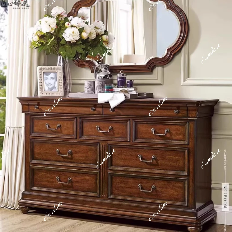 

American rural retro storage bedroom light luxury porch cabinet solid wood dresser