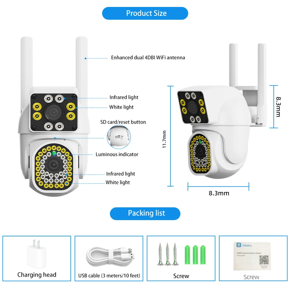 Imagem -06 - Câmera ip ao ar Livre V380 Pro com Lente Dupla 2mp Ip66 Dual Picture Wifi sem Canto Morto Bola Vigilância de Segurança Integrada Aplicativo para Telefone