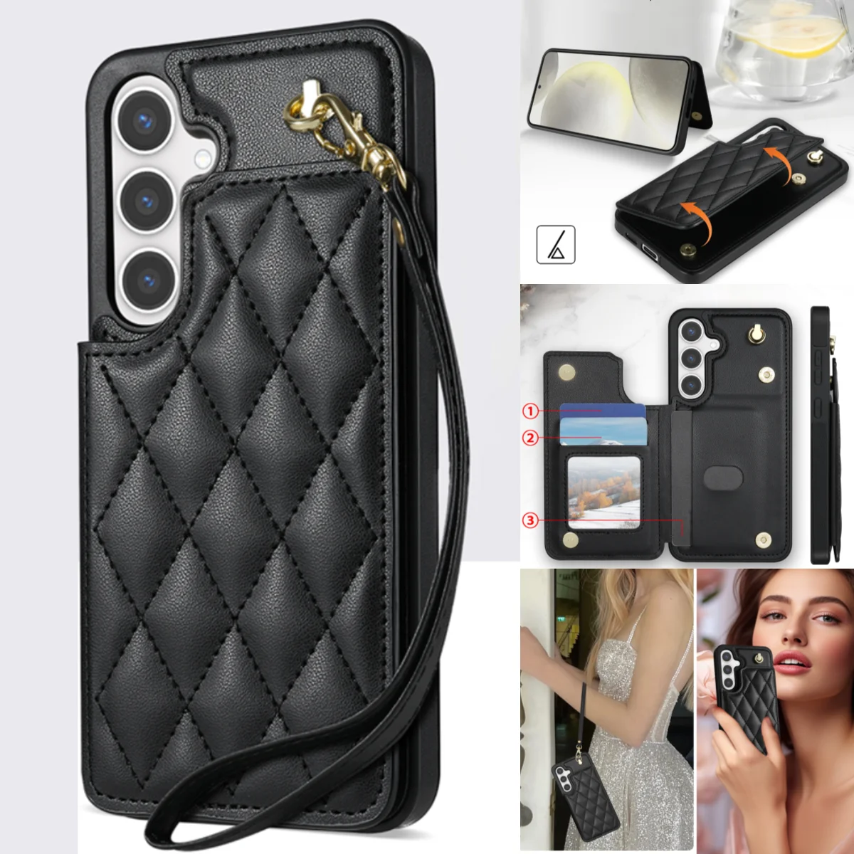 Flip Wallet Ledertasche für Samsung Galaxy S25 S24 Ultra S23 FE S22 S21 S20 Plus A15 A55 A16 A14 A54 A13 A53 A52 Magnetische Abdeckung