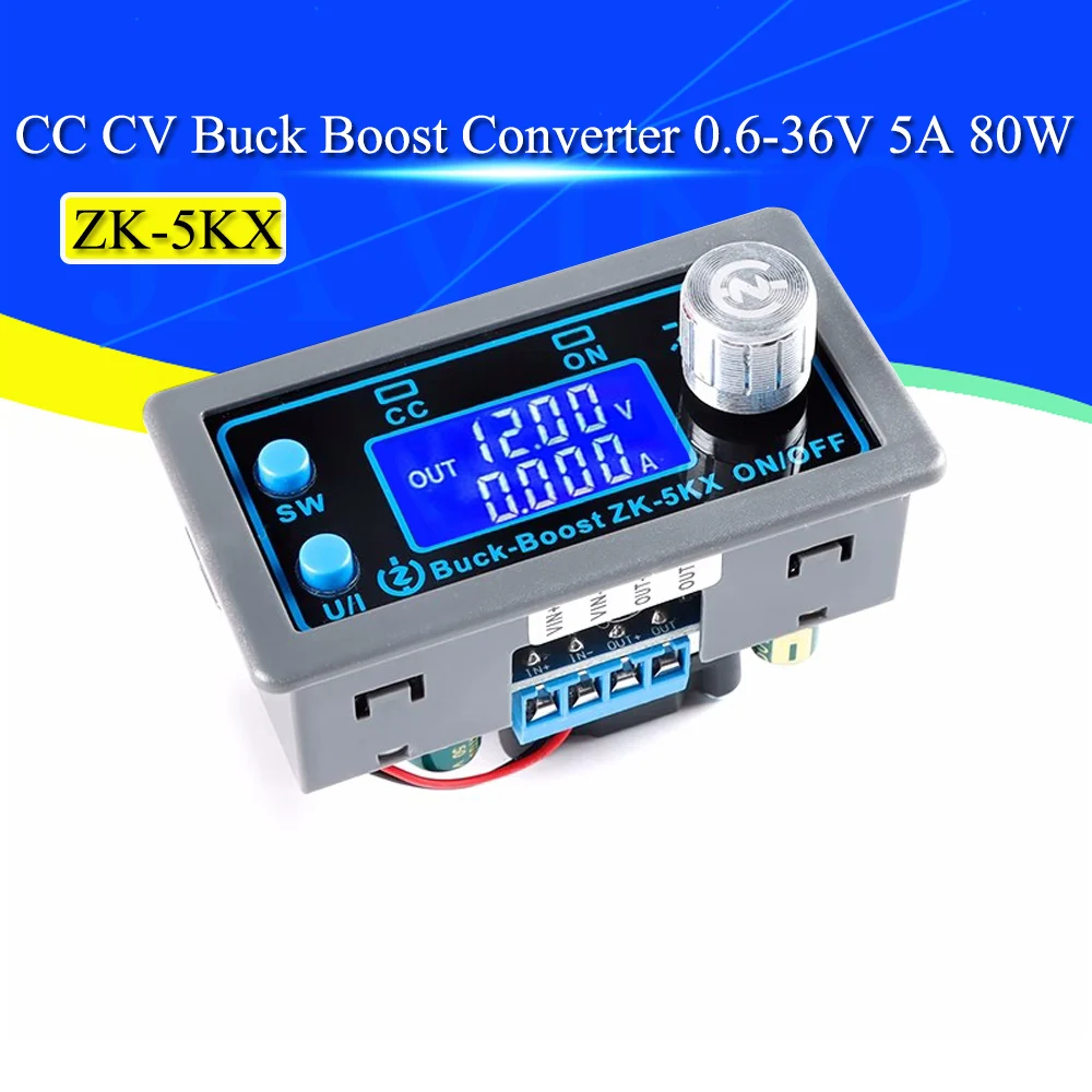 ZK-5KX DC DC Buck Boost Converter CC CV 0.6-36V 5A 5V 6V 12V 24V 80W Power Module Adjustable Regulated laboratory power supply