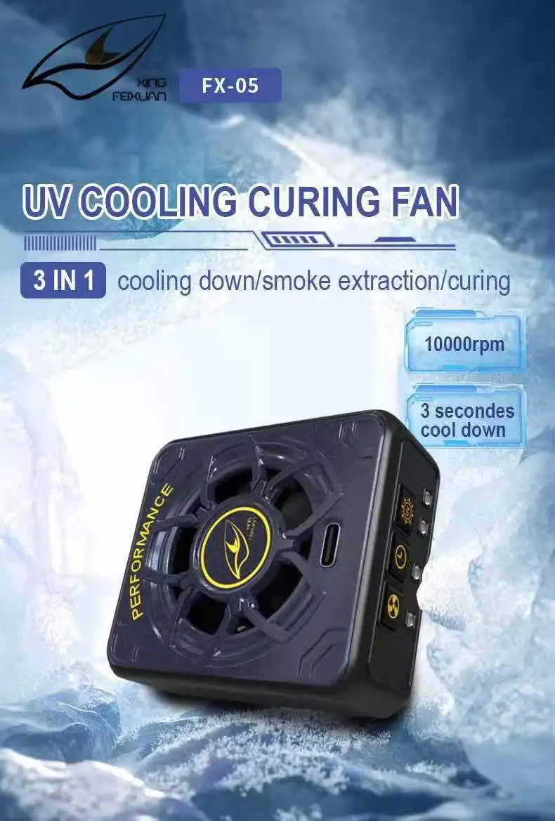 3in1 UV Cooling Curing Fan For Phone Repair Mainboard Cooling/Soldering Oil 3S Curing/Smoke Exhaust 5W 10000rpm Type-c Charging