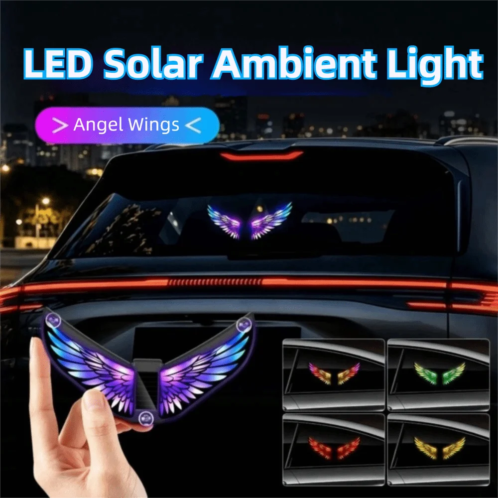 Wings Shaped Solar Warning Light Wireless Dual Sensor LED Strobe Light Decorative Suction Cup Solar Wings Lamp Interior Car