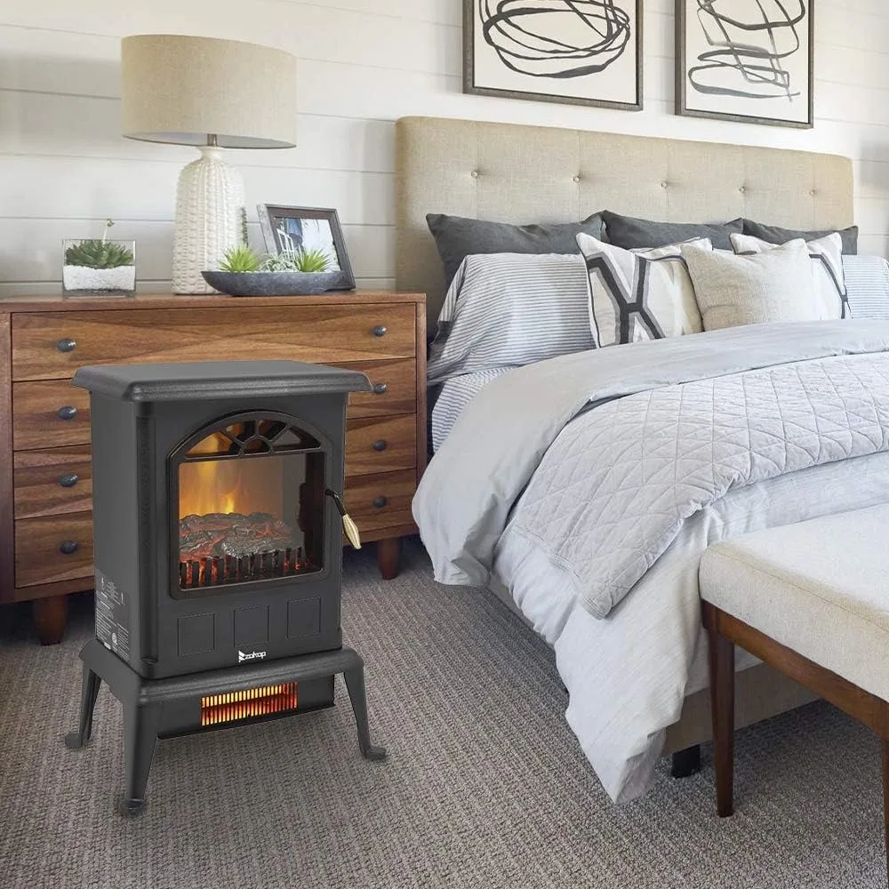 مدفأة كهربائية واقعية لهب، سخان موقد بالأشعة تحت الحمراء قائم بذاته مع وضعين للتدفئة، التحكم في المقبض، حماية من الحرارة الزائدة