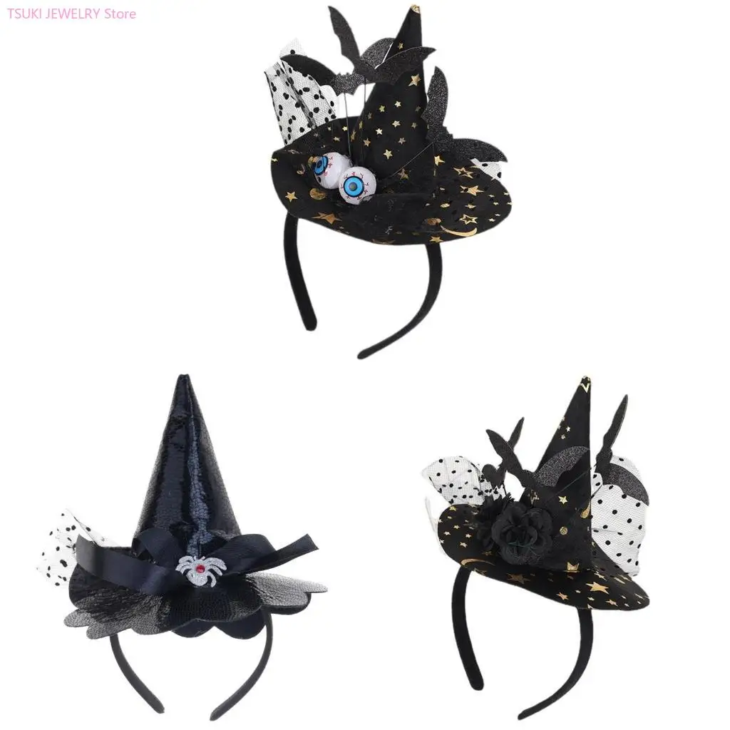 

62KE Novelty-Witch Hat Hairband Halloween Headgear Party Props Child Adult Party Wear
