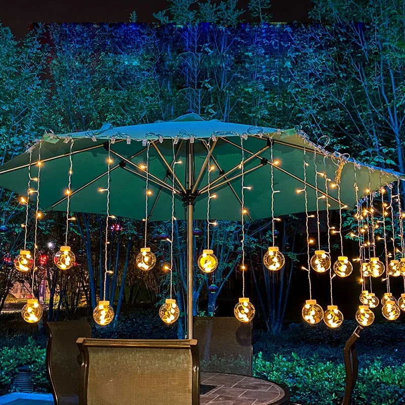 Guirnalda de luces LED Solar para exteriores, impermeable guirnalda de hadas, cadena de cortina de botella votiva, lámpara de fiesta de Navidad para