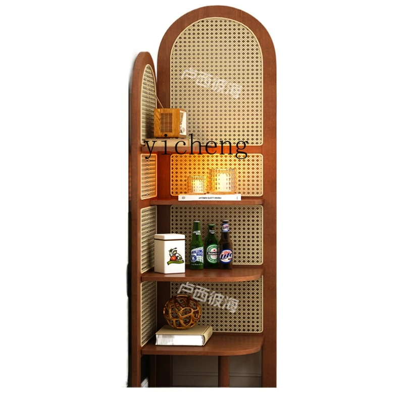 

ZC Solid Wood Rattan Corner Cabinet Floor Shelf Living Room Bookshelf Balcony Flower Stand Triangle Cabinet