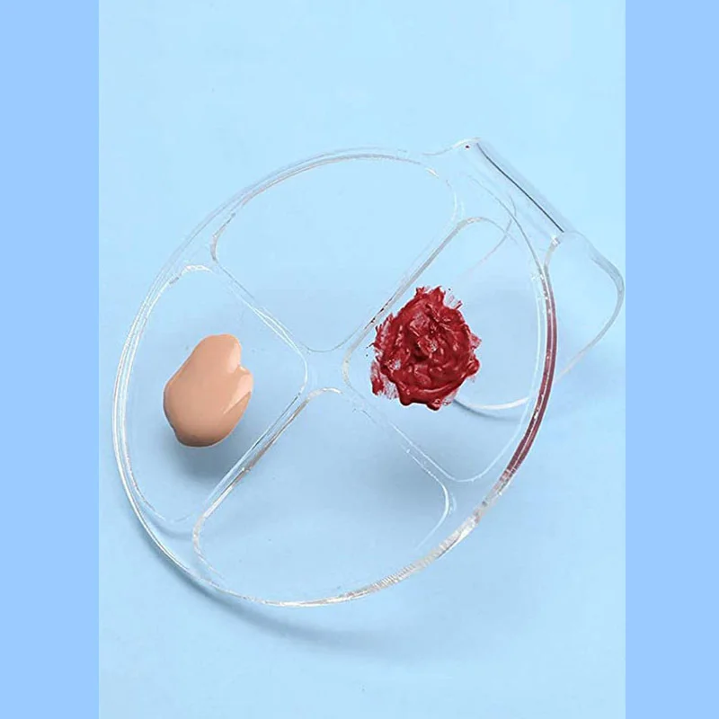 Transparente Acryl-Farbmischplatte mit Griff, runde, flache und flüssige Grundierung mit vier Gittern, Farbmischplatte für Make-up-Werkzeug