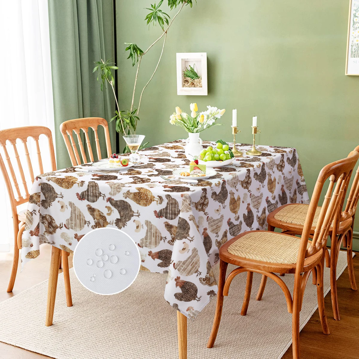 Chicken Farm House Watercolor Rectangle Polyster Tablecloth Festival Party Decoration Home Decoration Dining Room  Furnishings
