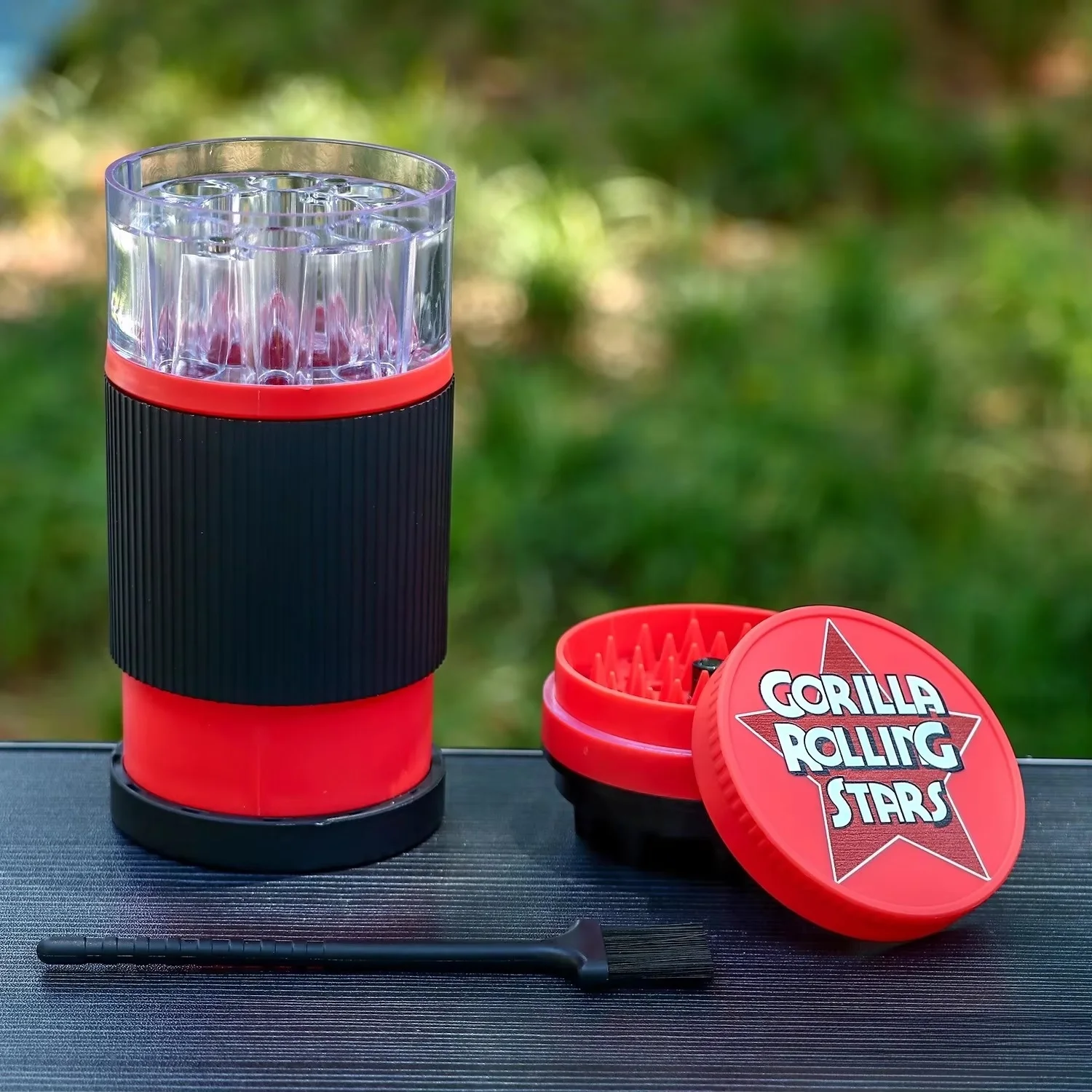 2 in1 Acrylic Manual Tobacco Grass Grinder with 110mm Horn Tube Filling Storage Box Dry Herb Crusher Smoking Pipe Accessories