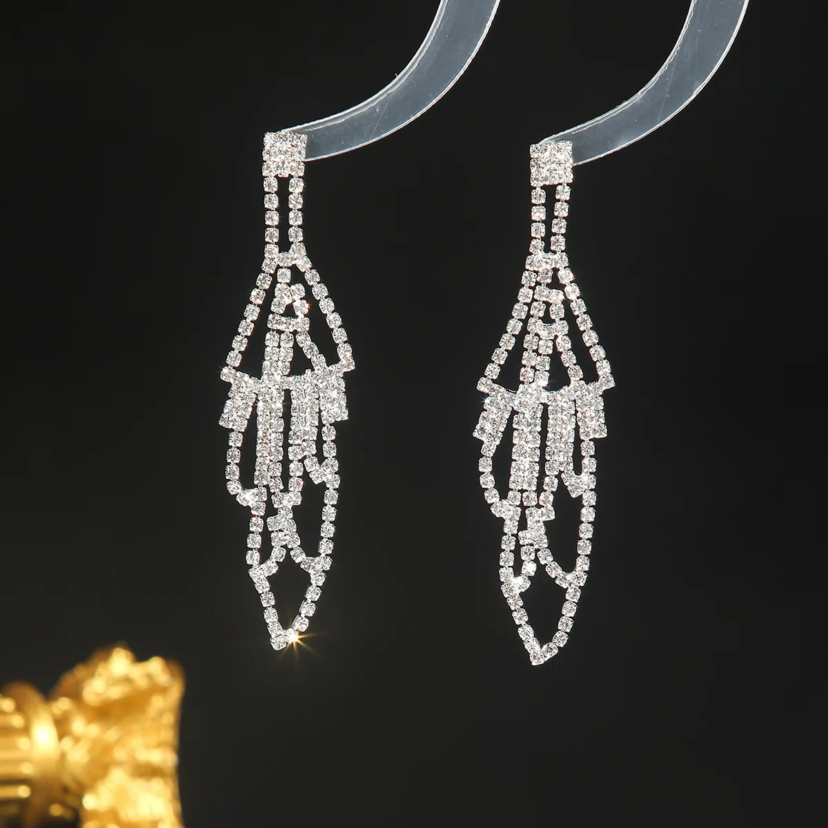 European, American and Korean version of temperament classical earrings super long rhinestone fringed nightclub earrings dress b