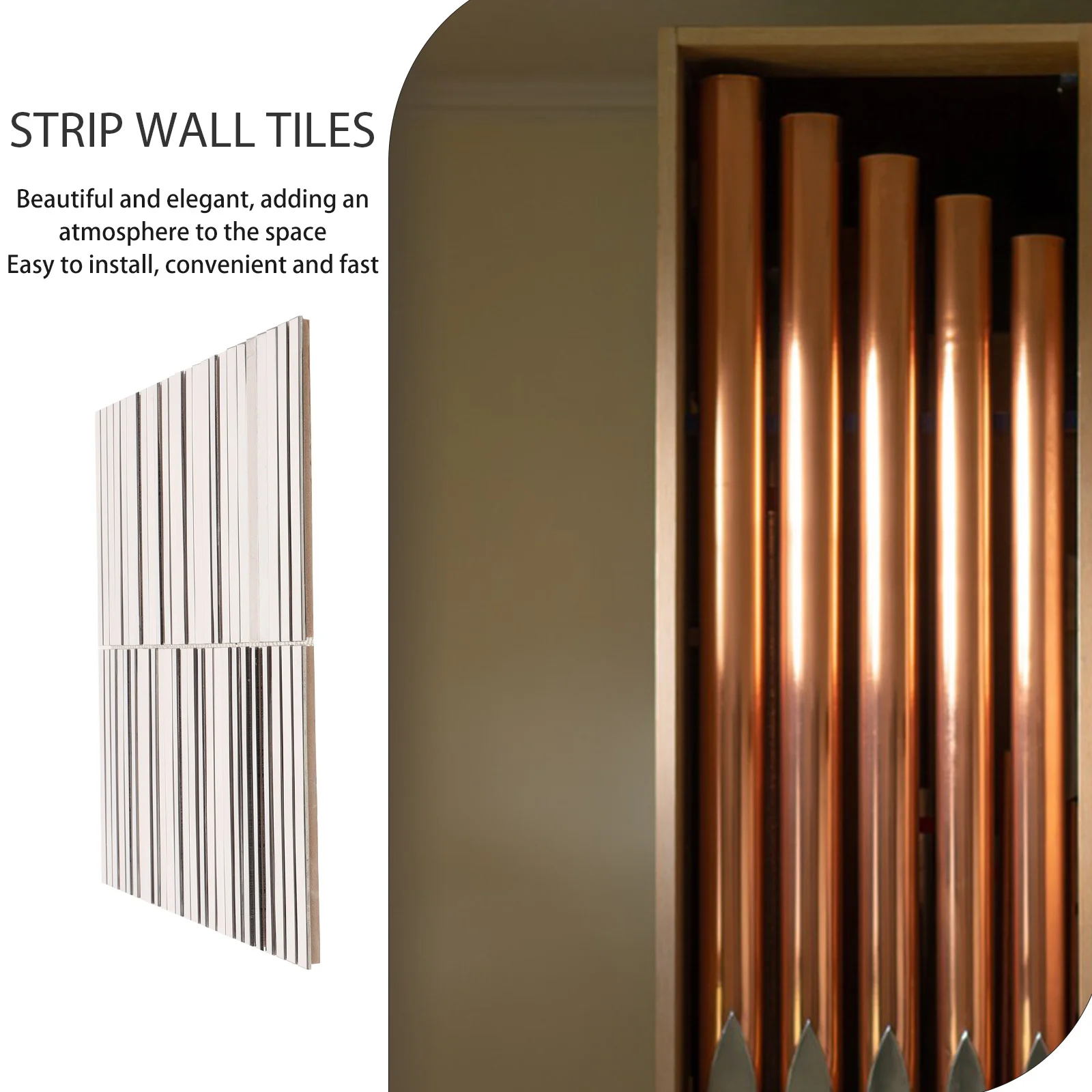 

Mirror Tile Mosaic Decorative Ornament Long Strip Silver Kitchen Bathroom Wall Background Durable Elegant Design