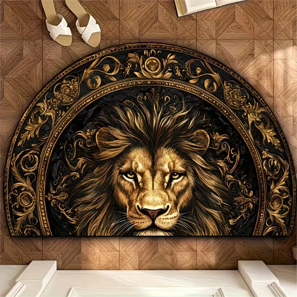 

Cool Golden Lion Semicircle Entrance Rug Drain Pad Half Moon Floor Mat Non Slip Washable Home Decorative Mat