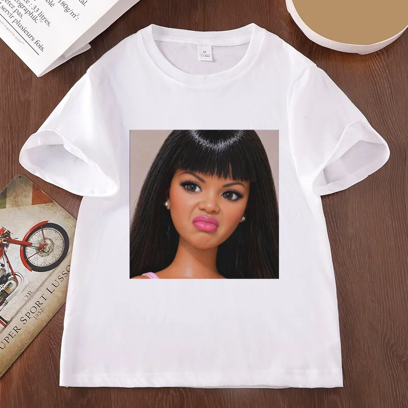 Funny Doll Face Meme T Shirt Men Women Trendy Doll Meme Weirdcore T-shirts Casual Round Neck Doll Face Graphic T-shirts