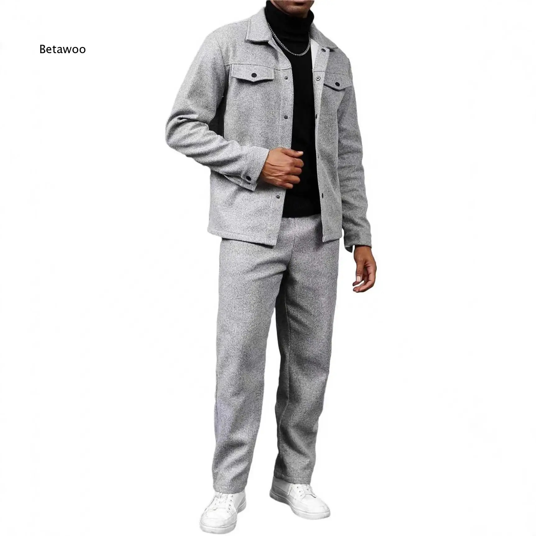 Men Soft Fabric Two Piece Matching Outfit Lapel Collar Button Closure Jacket And Straight Cut Pants For Fashion Daily Matching
