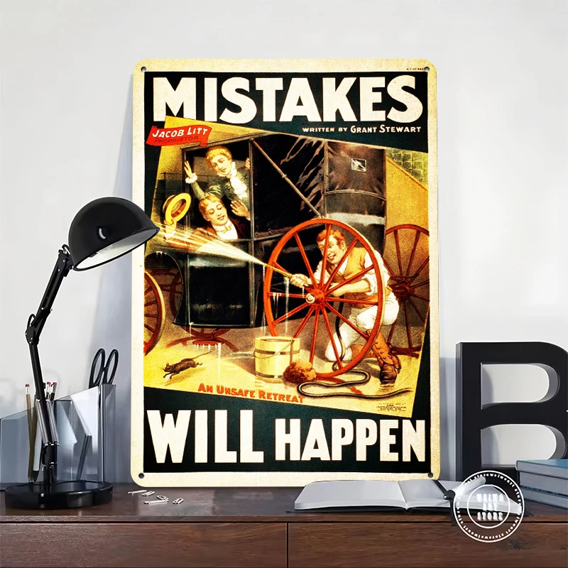 Mistakes Will Happen Comic Book Metal Poster Customized Wall Art Retro Vintage Metal Signs for Man Cave Mancave Decoration Room