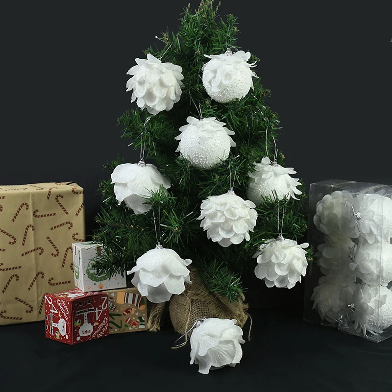 3Pcs White Christmas Balls Ornaments Flower Shape Xmas Ball Christmas Tree Hanging Decoration New Year Home Decor Navidad 2025