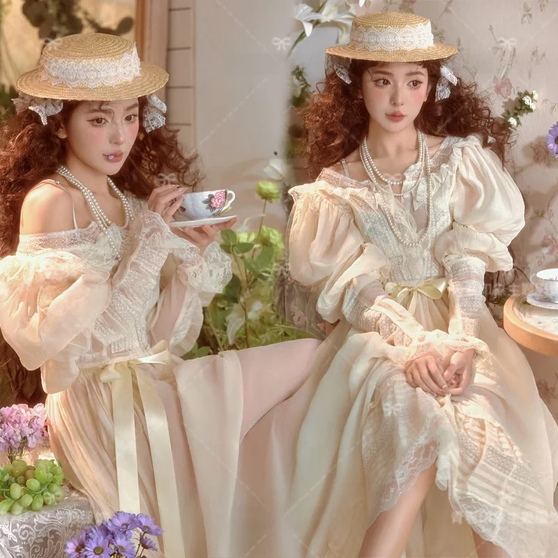 New Oil Painting Style Dress Photography Costume Artistic Atmosphere Girl's Personal Photography Clothing Stage Performance Wear