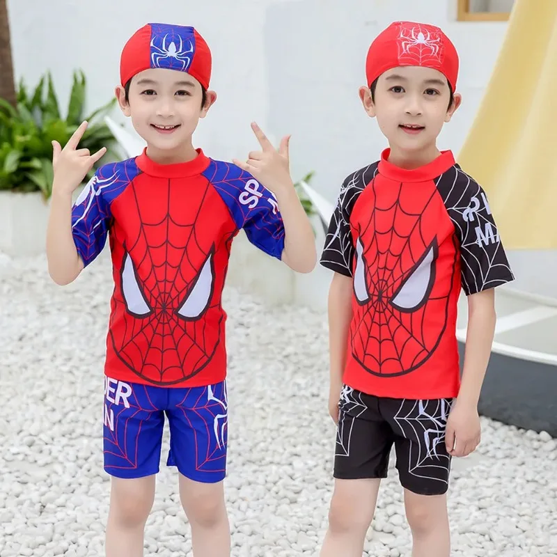 Superhero Cosplay Swimsuit para crianças, Spiderman Hat Set, Spider Man Swimwear para meninos, banho de praia, presentes de Halloween para bebê