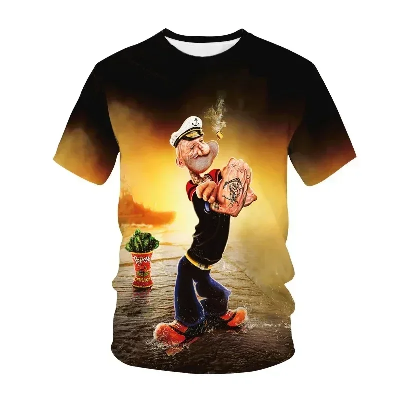 Summer Hot Sale Ladies Classic Animation Popeye Series 3D Digital Printing Hip Hop Casual Loose Crew Neck Short Sleeve T-Shirt