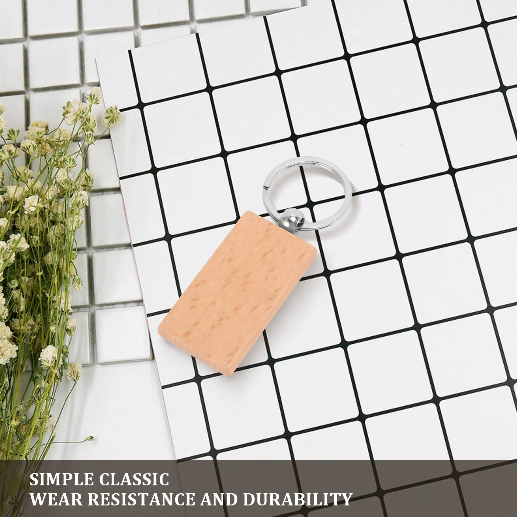 N35R-60Pcs Blank Rectangle Wooden Key Chain Diy Wood Keychains Key Tags Can Engrave Diy Gifts