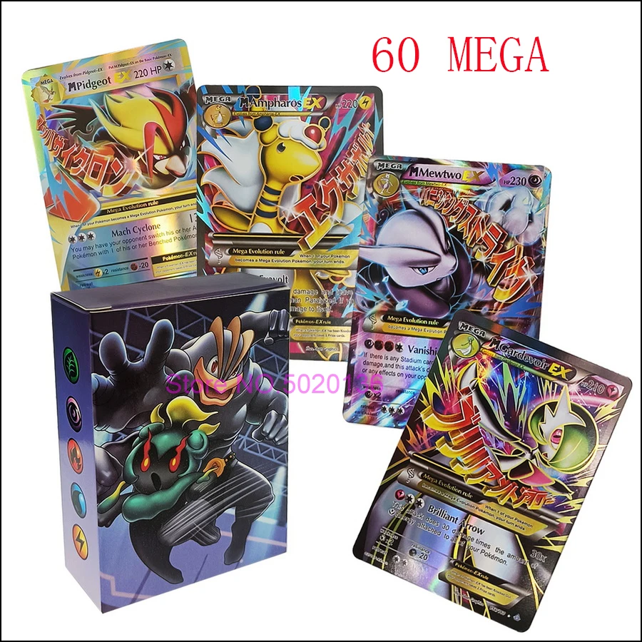 mega ex and gx pokemon cards 30 60 100 English Pokemon Card Vmax GX Tag Team EX Mega Game Battle Carte  Trading Children Toy
