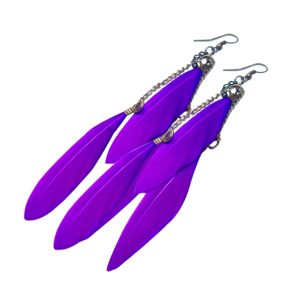 Women Tassel Earrings Feather Drop Dangle Hook Earrings image 3