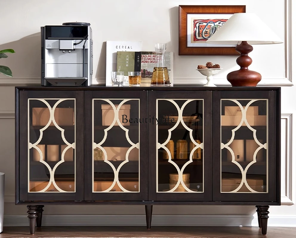 

02 American retro style solid wood dining side cabinet living room entrance antique style locker